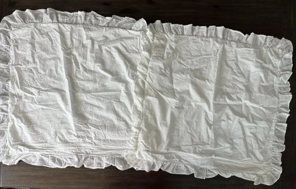 Piu Belle Euro Shams (2) Gauze Ruffle Edge Shabby Cottagecore White